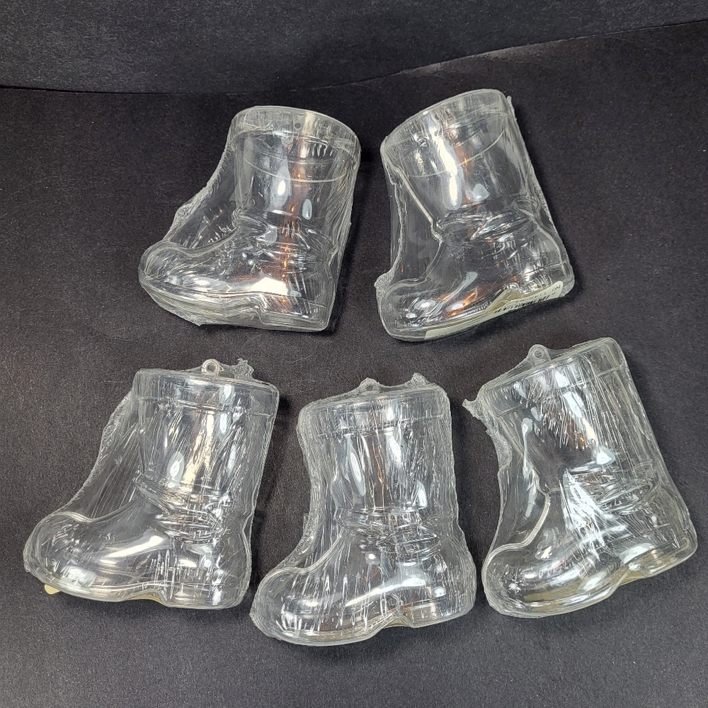 Plastic Fillable Santa Boot Shaped ORNAMENTS Lot of 5 Christmas 3D Bubble 3.5" - Picture 2 of 11